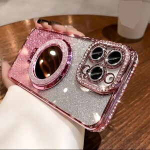 Glitter Pink and Silver iPhone 15 Pro Max Case